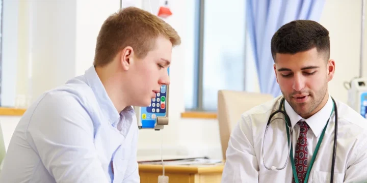 Doctor and patient having a conversation about testosterone therapy