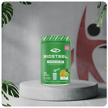 BioSteel High Performance Sports Hydration Pre-Workout on podium with TotalShape Logo Overlay