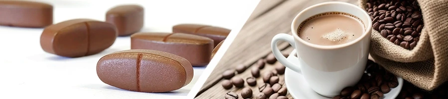 Comparison image of caffeine pills and coffee