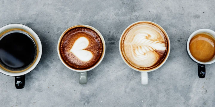 Top view line of coffee drinks
