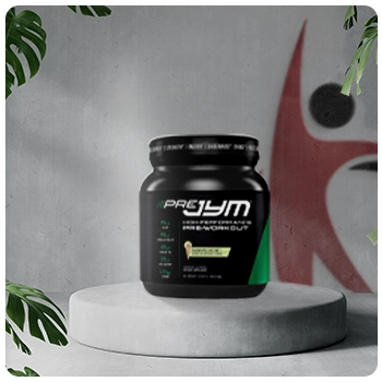 Pre-Jym pre-workout powder supplement container packaging CTA