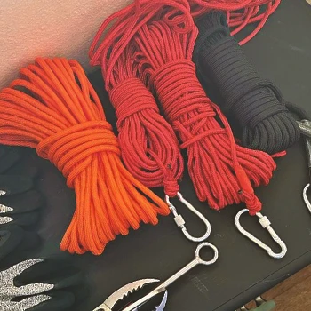 Close up shot of rope climbing kit