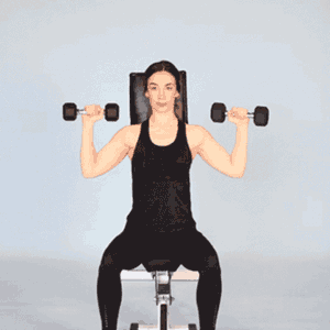 Woman doing a seated shoulder press