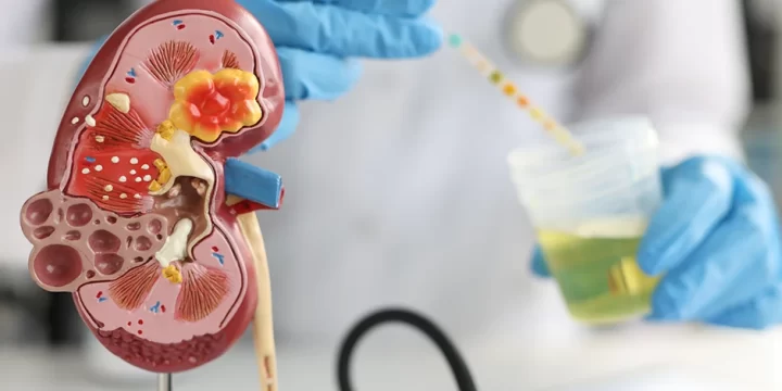 Doing a urine test with a kidney model