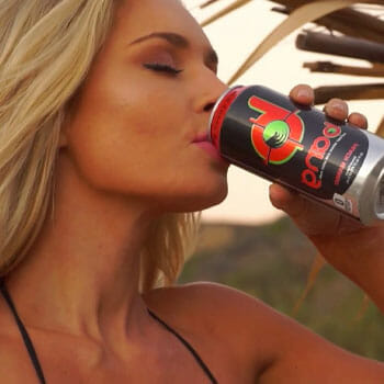 close up image of a woman drinking bang energy drink